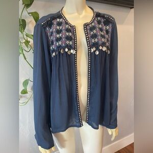 NWT Embroidered and beaded Navy cardigan size S
